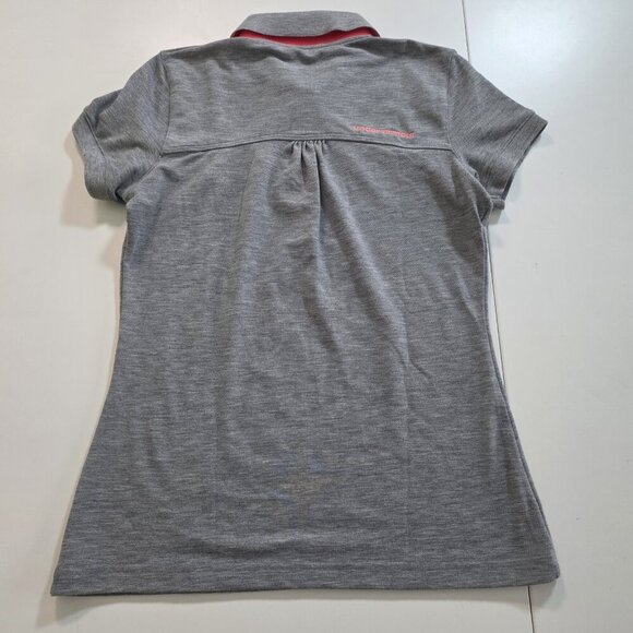 Under Armour Polo Women M Gray Pink Accents Heat Gear SS Semi Fitted Golf Active - Picture 2 of 13